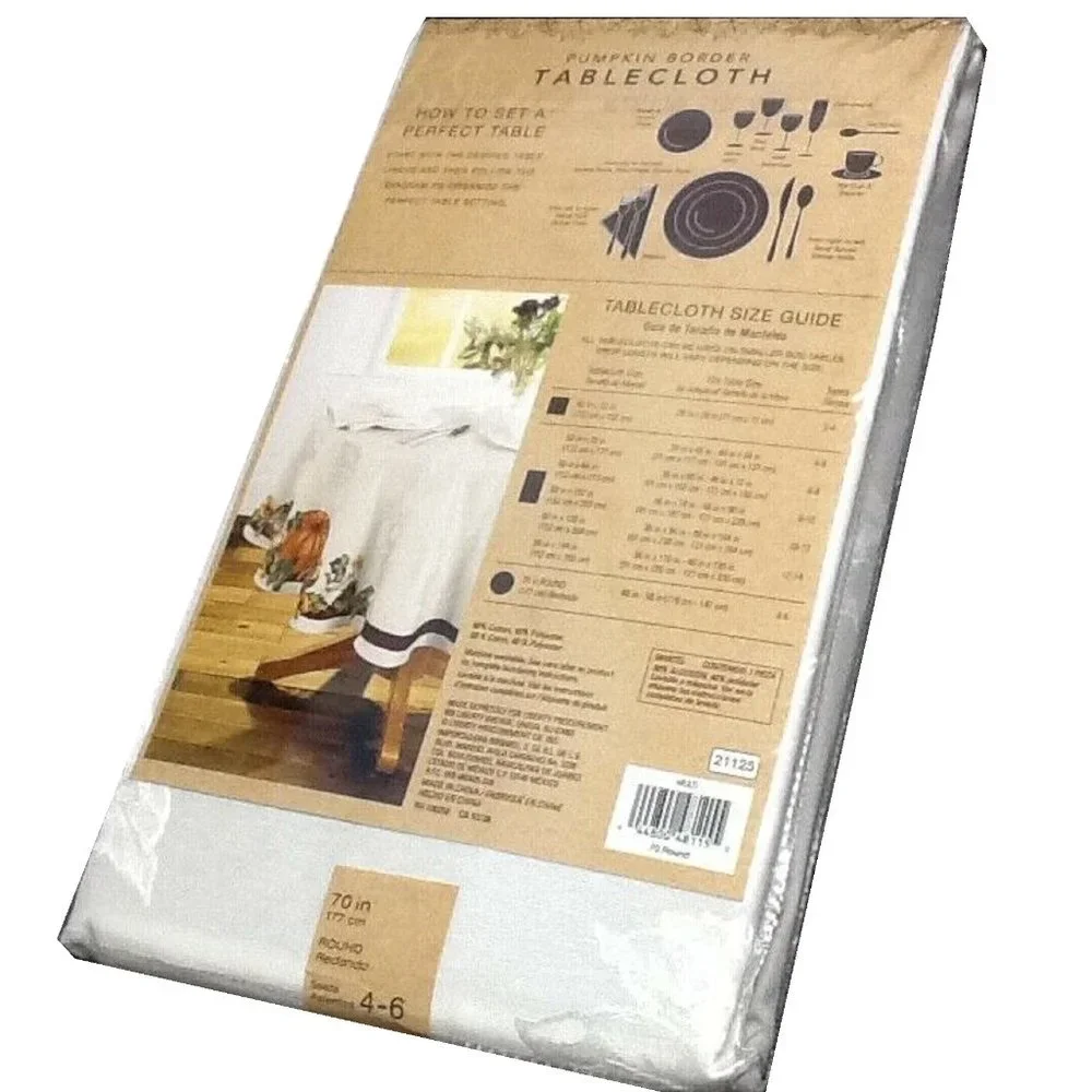 new PUMPKIN BORDER 70" Round Damask Thanksgiving Harvest Tablecloth (Seats 4-6) - Picture 3 of 5